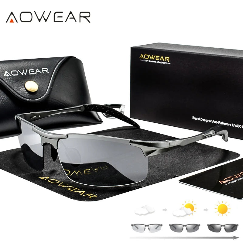 AOWEAR Photochromic Polarized Sunglasses – Rimless Aluminium Men's - Brooksandezra