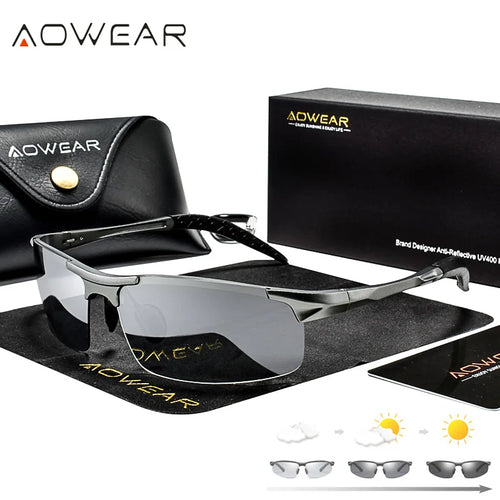 AOWEAR Photochromic Polarized Sunglasses – Rimless Aluminium Men's - Brooksandezra