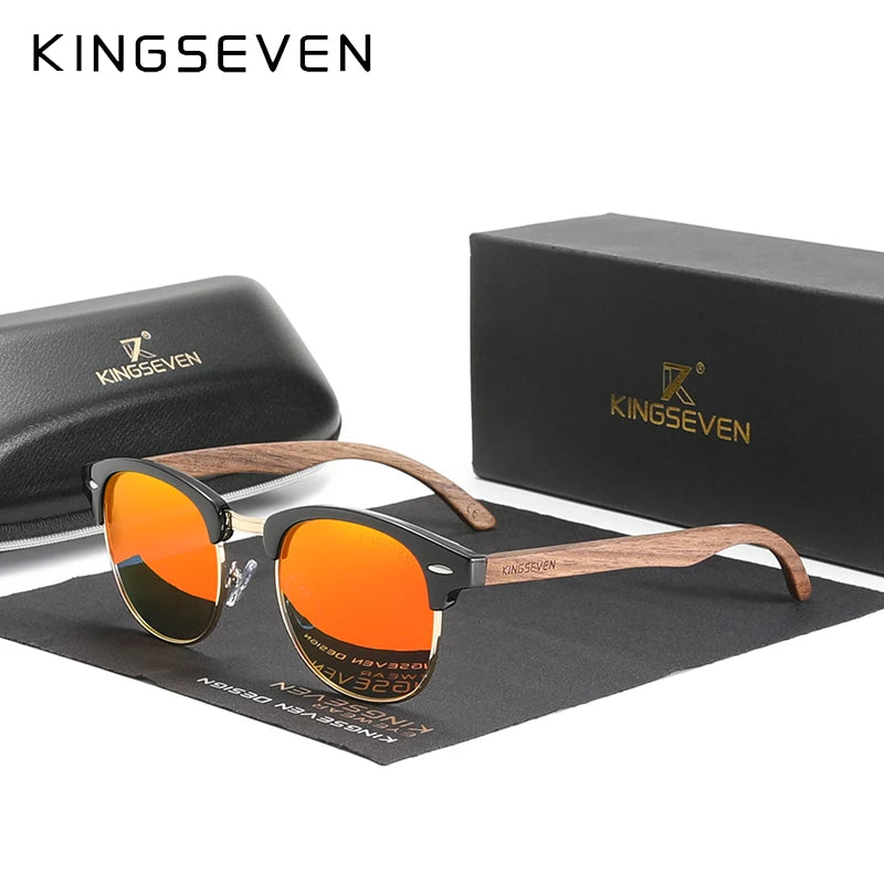 KINGSEVEN Black Walnut Wood Sunglasses – Polarized UV400 Browline Unisex - Brooksandezra