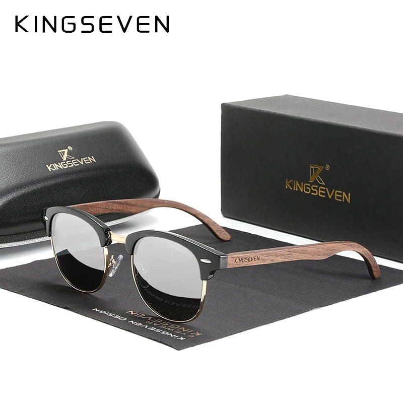 KINGSEVEN Black Walnut Wood Sunglasses – Polarized UV400 Browline Unisex - Brooksandezra