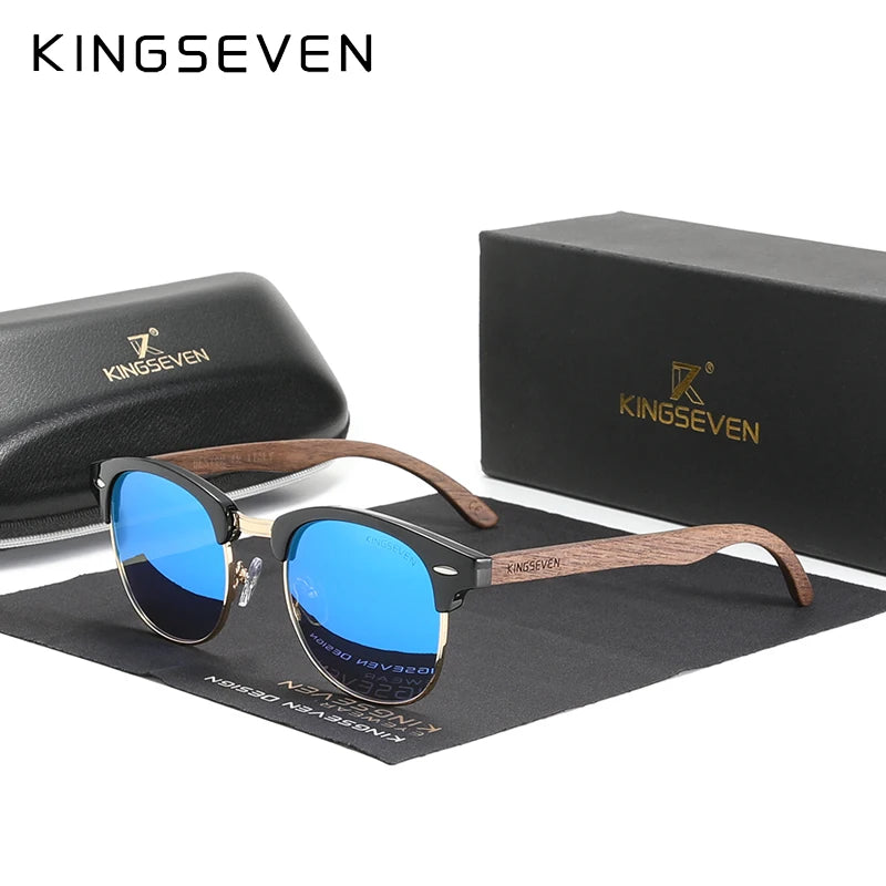 KINGSEVEN Black Walnut Wood Sunglasses – Polarized UV400 Browline Unisex - Brooksandezra