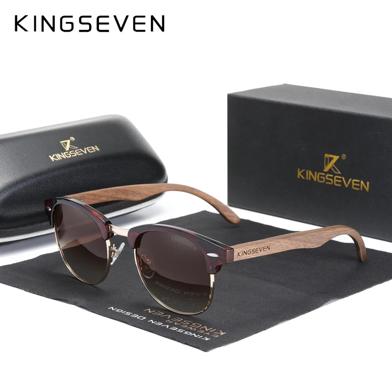 KINGSEVEN Black Walnut Wood Sunglasses – Polarized UV400 Browline Unisex - Brooksandezra