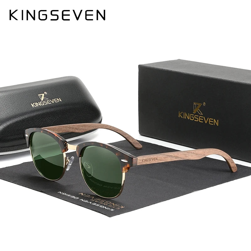 KINGSEVEN Black Walnut Wood Sunglasses – Polarized UV400 Browline Unisex - Brooksandezra