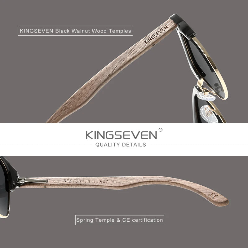 KINGSEVEN Black Walnut Wood Sunglasses – Polarized UV400 Browline Unisex - Brooksandezra