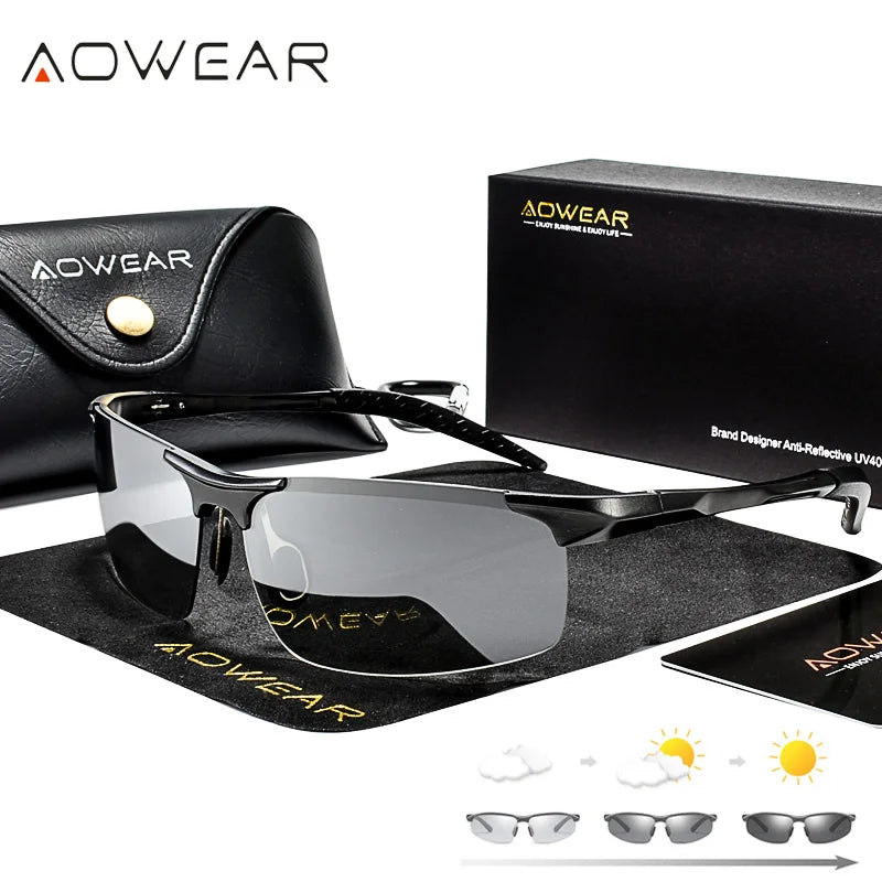 AOWEAR Photochromic Polarized Sunglasses – Rimless Aluminium Men's - Brooksandezra