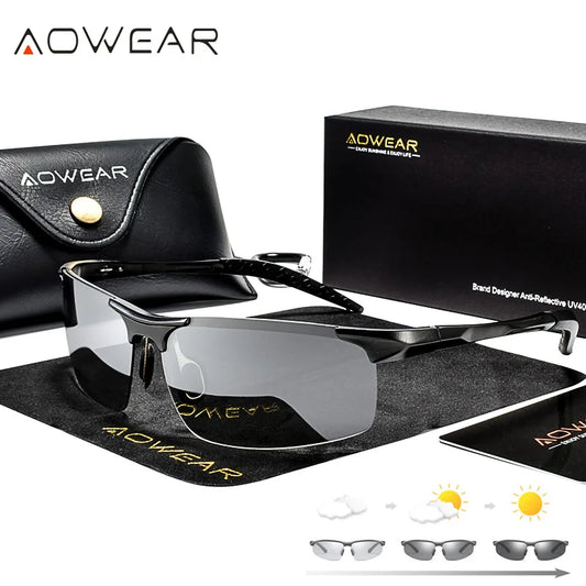 AOWEAR Photochromic Polarized Sunglasses – Rimless Aluminium Men's - Brooksandezra