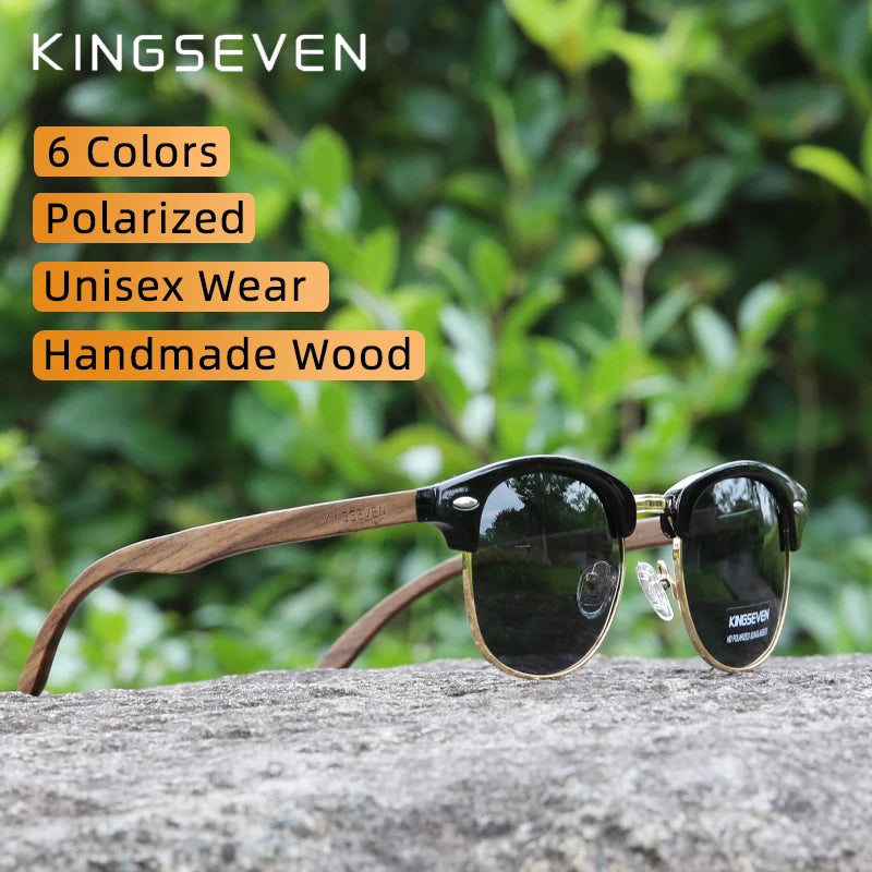 KINGSEVEN Black Walnut Wood Sunglasses – Polarized UV400 Browline Unisex - Brooksandezra