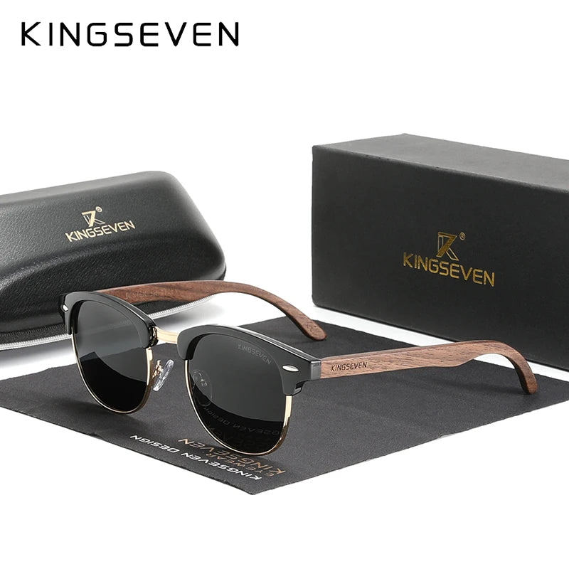 KINGSEVEN Black Walnut Wood Sunglasses – Polarized UV400 Browline Unisex - Brooksandezra