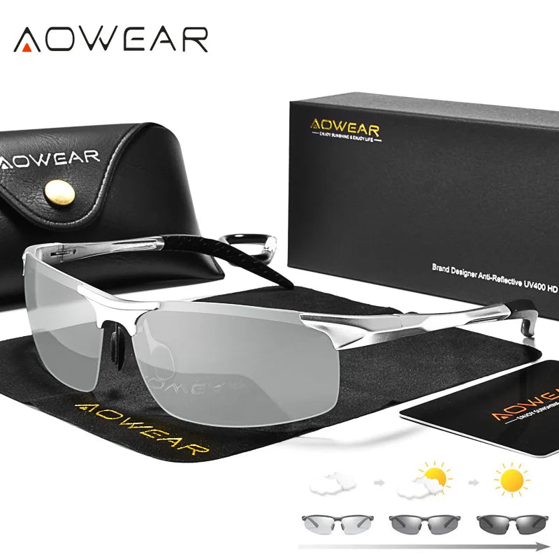 AOWEAR Photochromic Polarized Sunglasses – Rimless Aluminium Men's - Brooksandezra