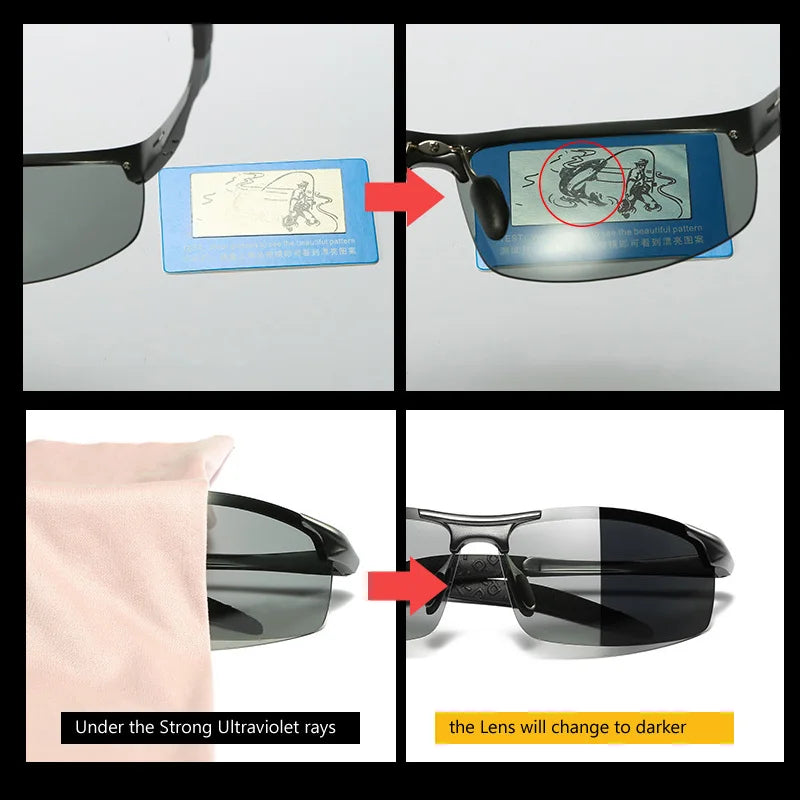 AOWEAR Photochromic Polarized Sunglasses – Rimless Aluminium Men's - Brooksandezra