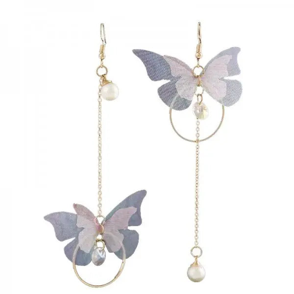 Glass Butterfly Tassel Drop Earrings - Brooksandezra