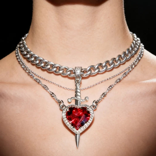 Heart & Crystal Couple Pendant Necklace - Brooksandezra