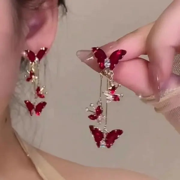 Glass Butterfly Tassel Drop Earrings - Brooksandezra