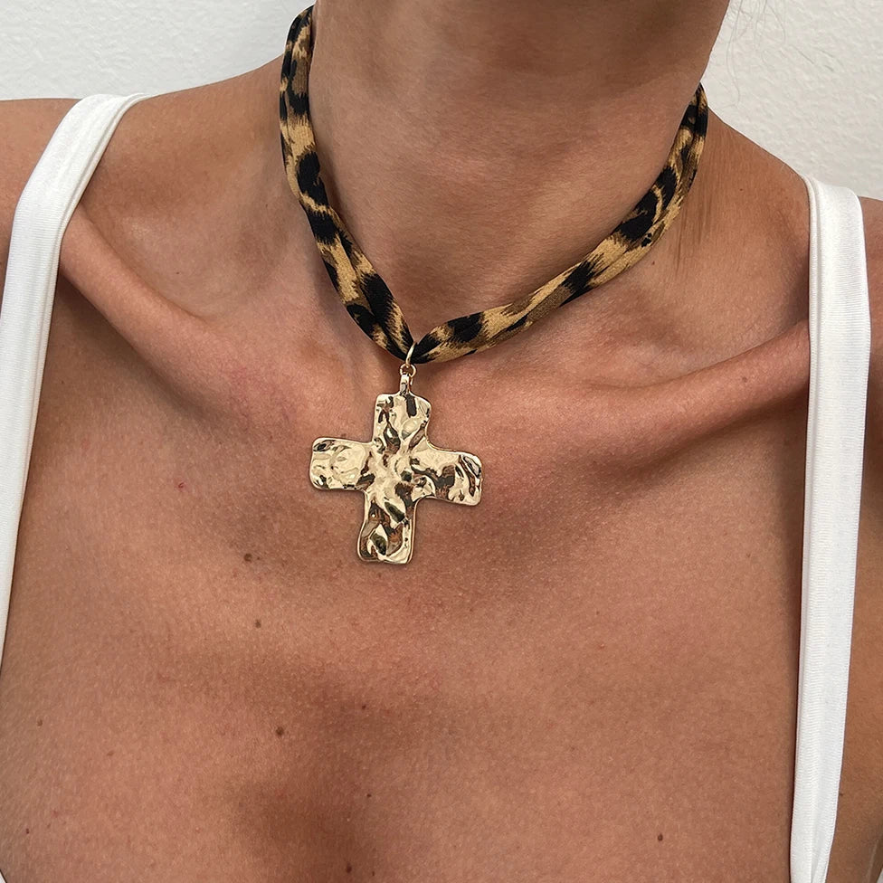 Leopard Print Cloth Cord Pendant Necklace - Brooksandezra
