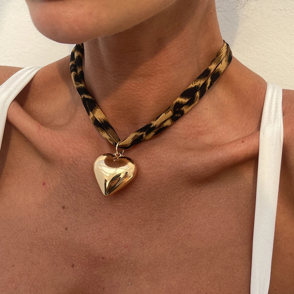 Leopard Print Cloth Cord Pendant Necklace - Brooksandezra