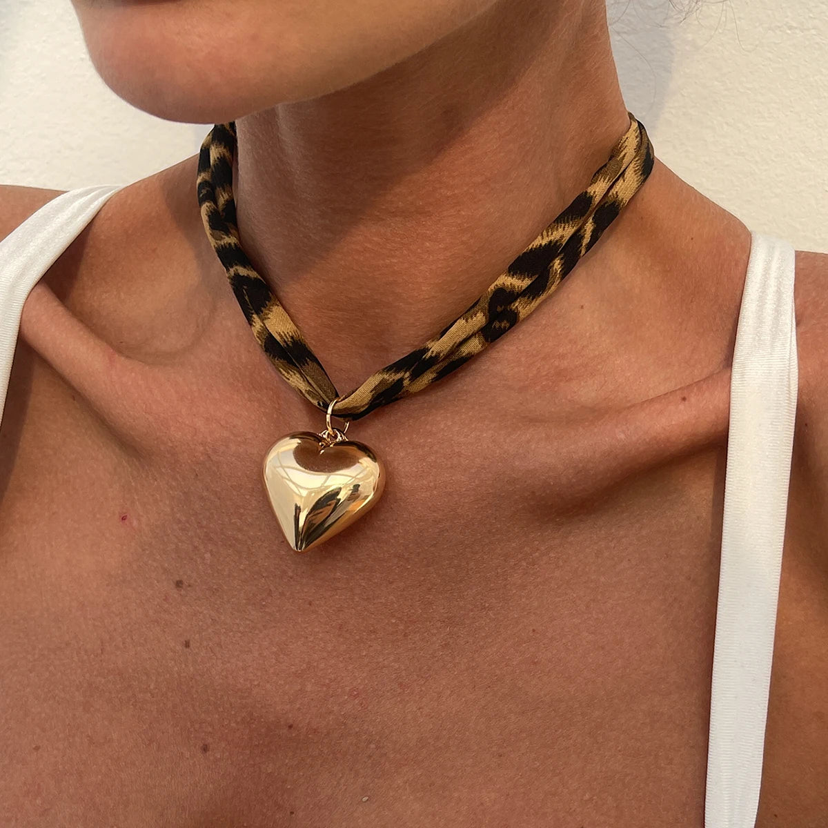 Leopard Print Cloth Cord Pendant Necklace - Brooksandezra