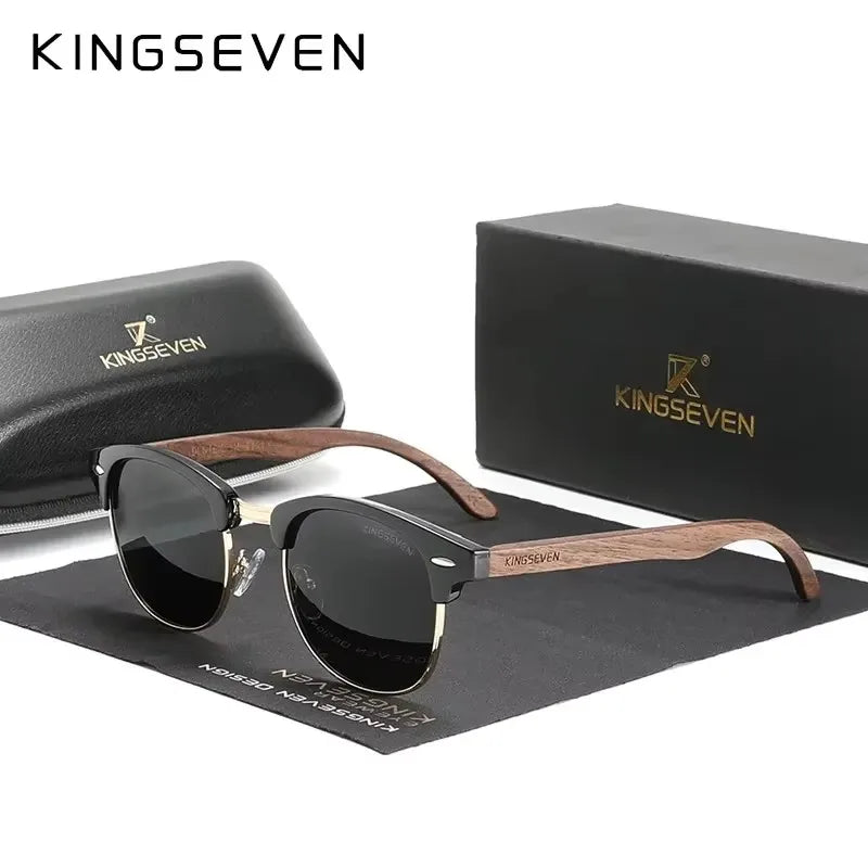 KINGSEVEN Black Walnut Wood Sunglasses – Polarized UV400 Browline Unisex - Brooksandezra