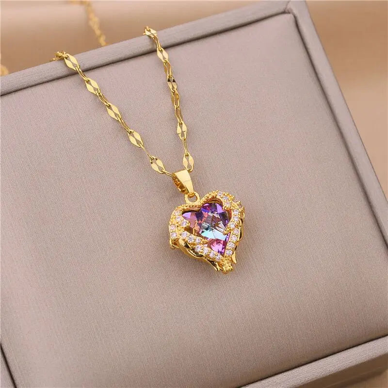 Crystal Heart Pendant Necklace - Brooksandezra