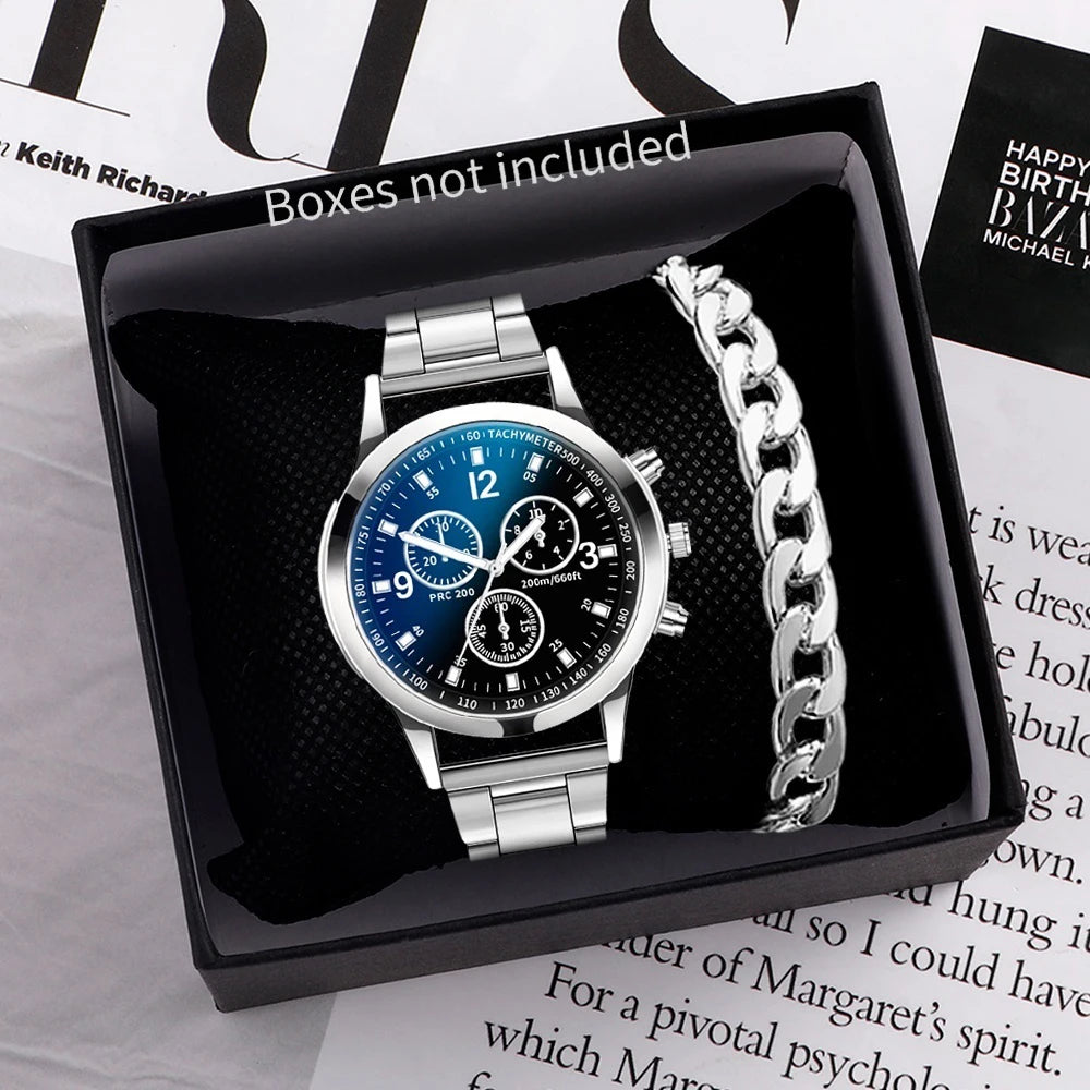 Men's Steel Band Watch & Bracelet Set - Brooksandezra