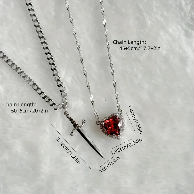Heart & Crystal Couple Pendant Necklace - Brooksandezra