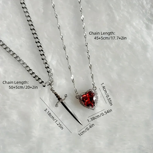 Heart & Crystal Couple Pendant Necklace - Brooksandezra