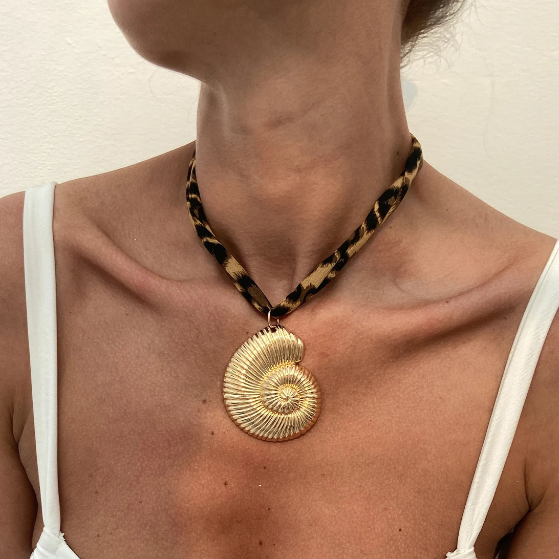 Leopard Print Cloth Cord Pendant Necklace - Brooksandezra
