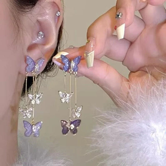 Glass Butterfly Tassel Drop Earrings - Brooksandezra
