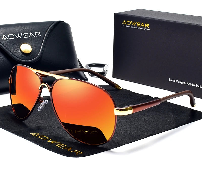 Aviator Polarized Sunglasses – Mirrored Metal Frame - Brooksandezra