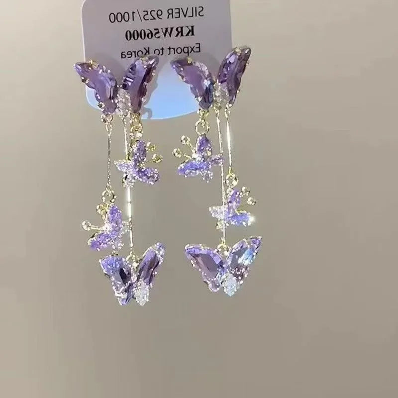 Glass Butterfly Tassel Drop Earrings - Brooksandezra