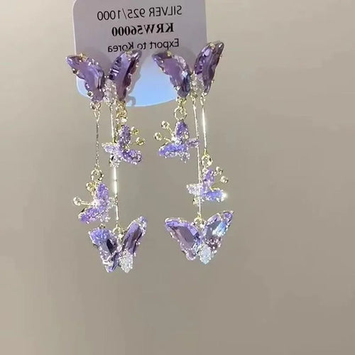 Glass Butterfly Tassel Drop Earrings - Brooksandezra