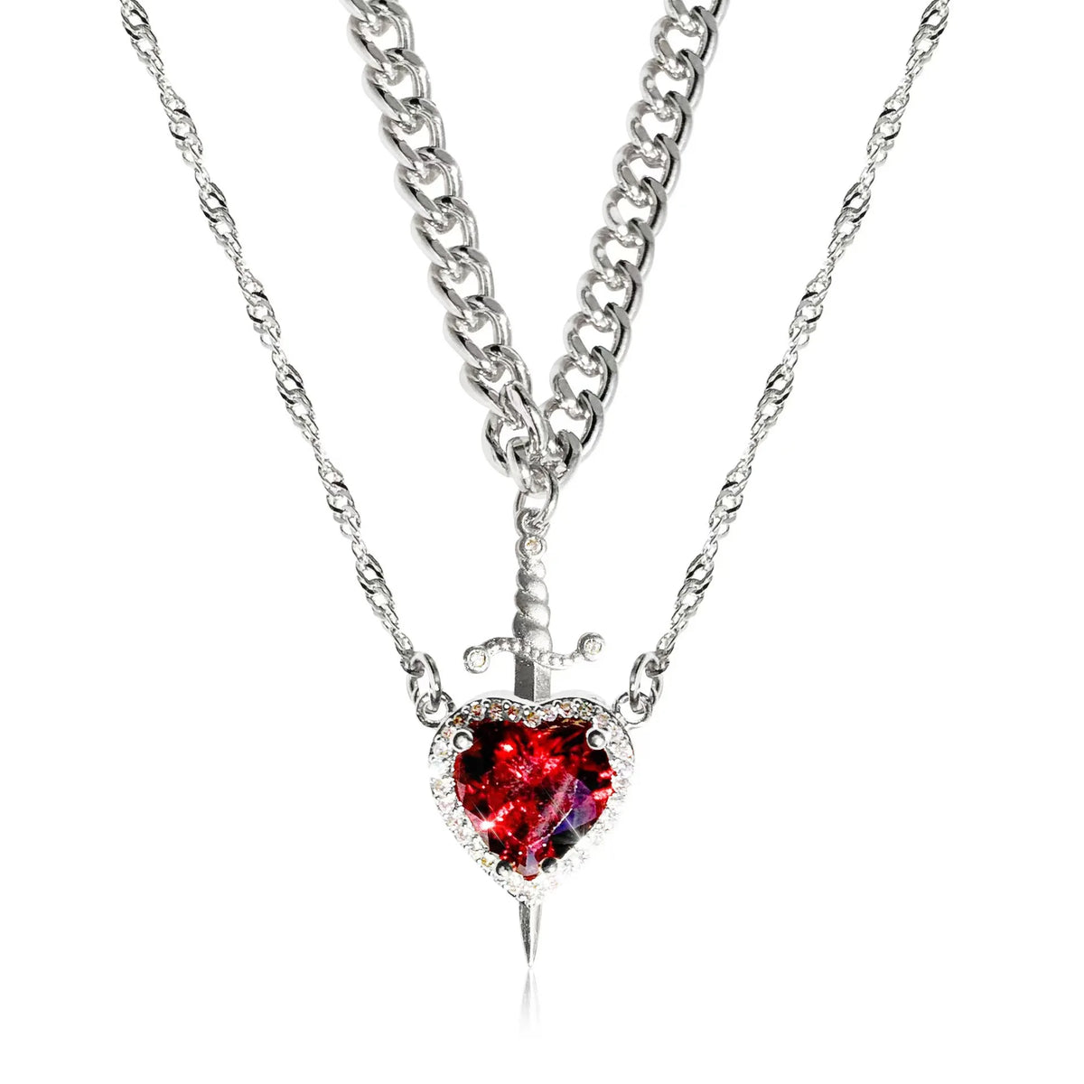 Heart & Crystal Couple Pendant Necklace - Brooksandezra