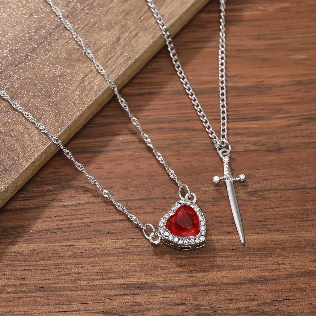 Heart & Crystal Couple Pendant Necklace - Brooksandezra