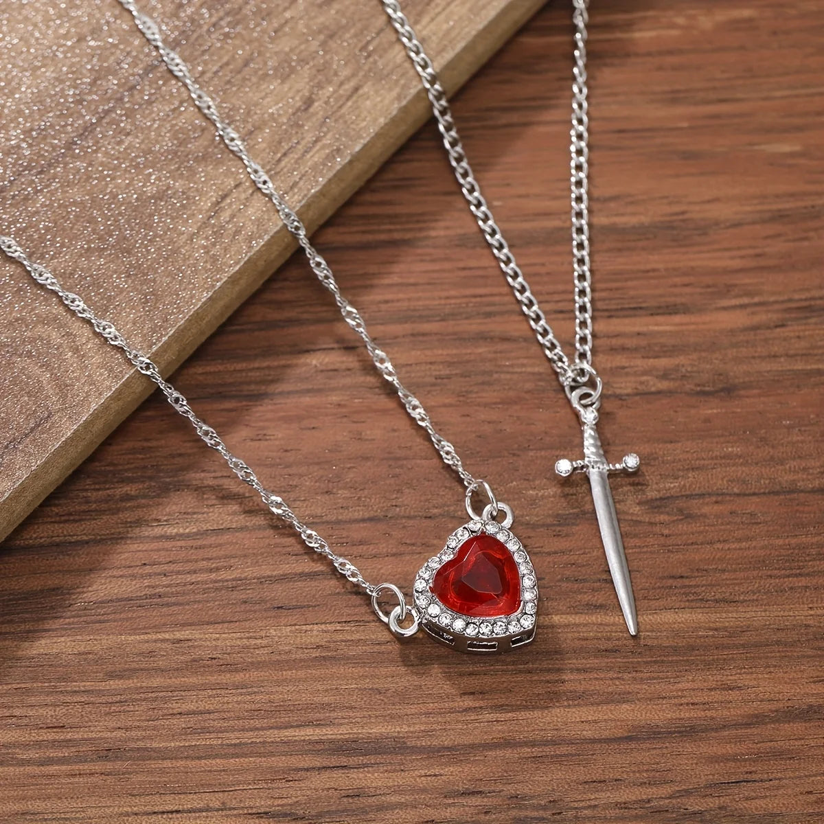 Heart & Crystal Couple Pendant Necklace - Brooksandezra
