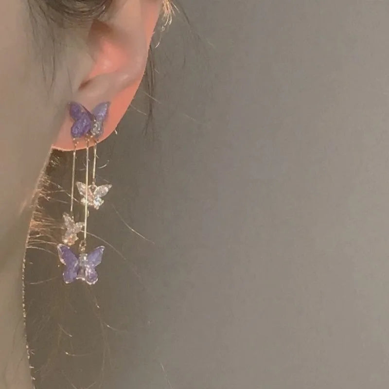 Glass Butterfly Tassel Drop Earrings - Brooksandezra