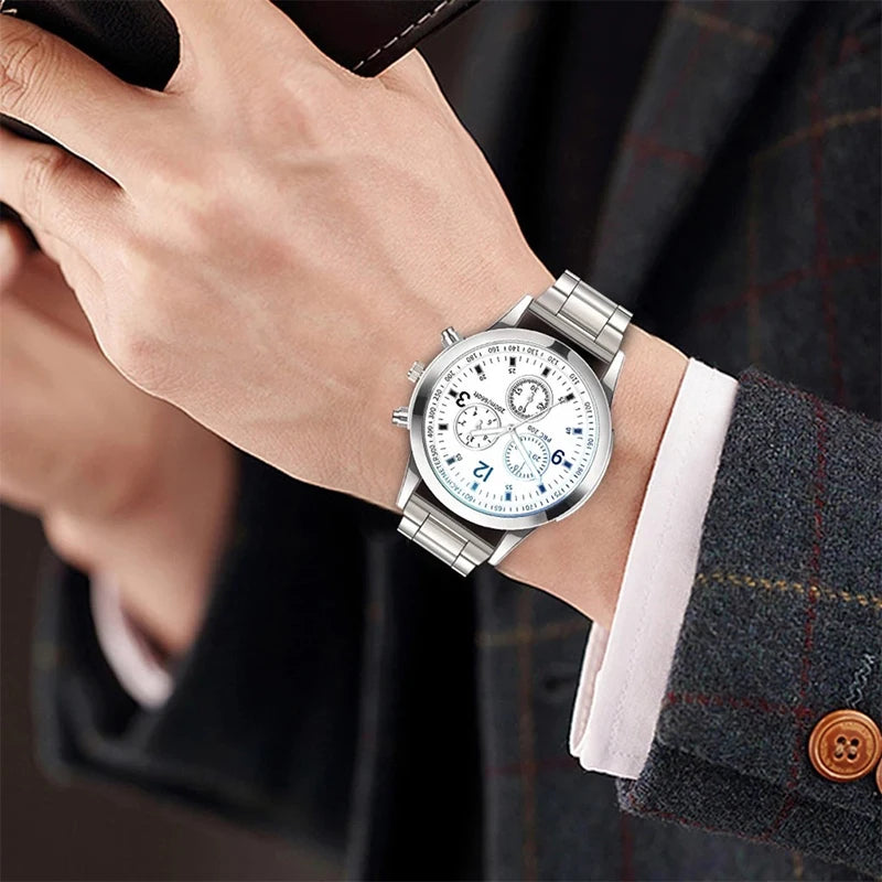 Men's Steel Band Watch & Bracelet Set - Brooksandezra