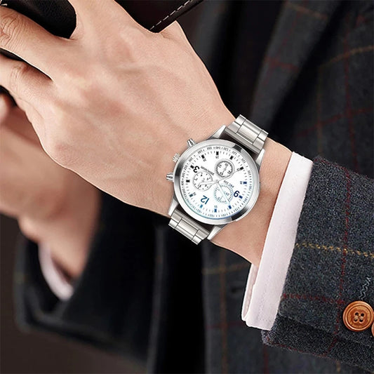 Men's Steel Band Watch & Bracelet Set - Brooksandezra