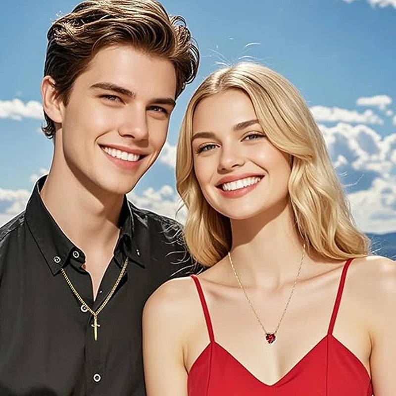Heart & Crystal Couple Pendant Necklace - Brooksandezra