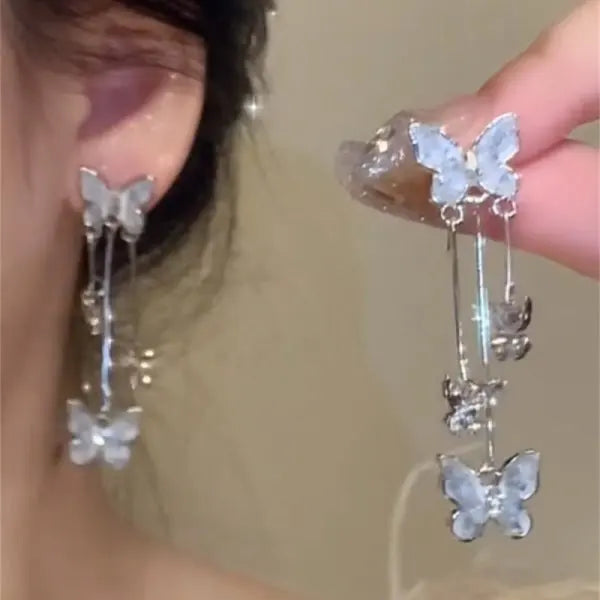 Glass Butterfly Tassel Drop Earrings - Brooksandezra