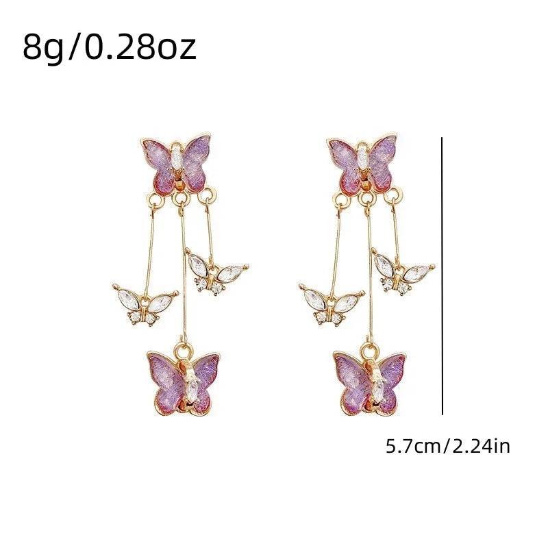 Glass Butterfly Tassel Drop Earrings - Brooksandezra
