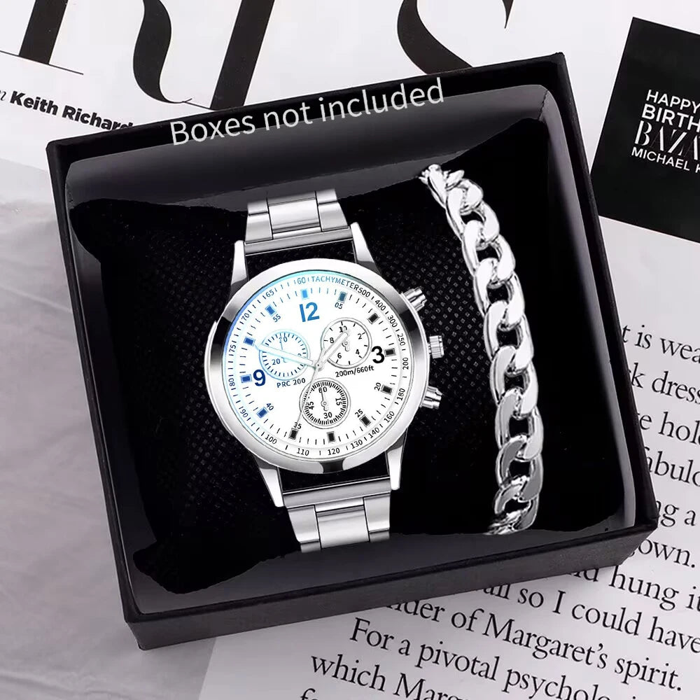 Men's Steel Band Watch & Bracelet Set - Brooksandezra